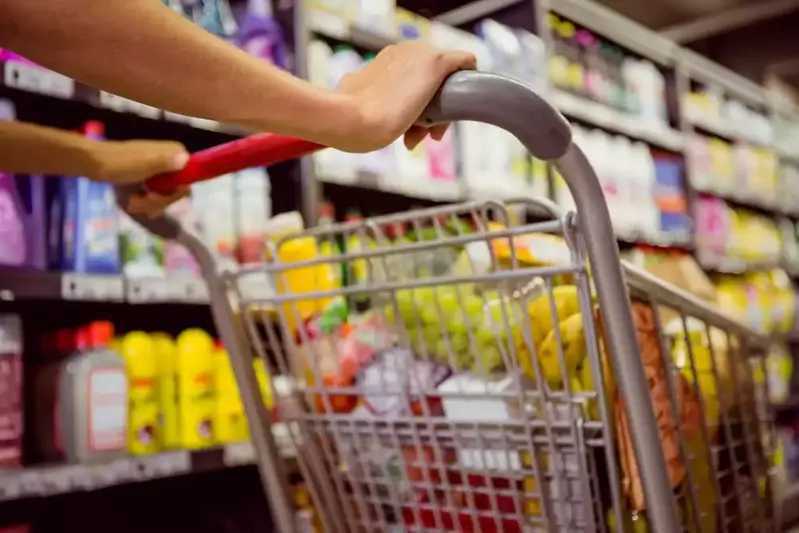 person pushing a cart full of groceries