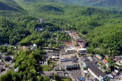 Aerial photo of downtown Gatlinburg TN