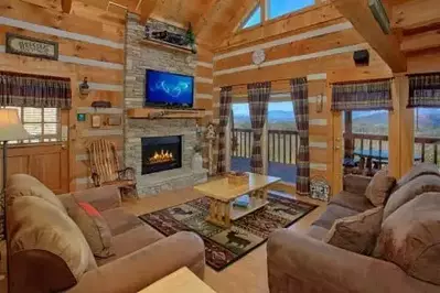 Living room of a cabin rental in Gatlinburg Tn