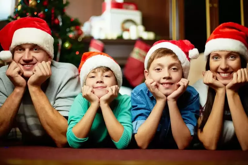 family in santa hats