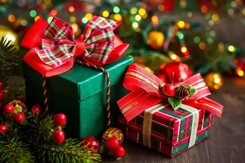 Colorful boxes with bows for Christmas