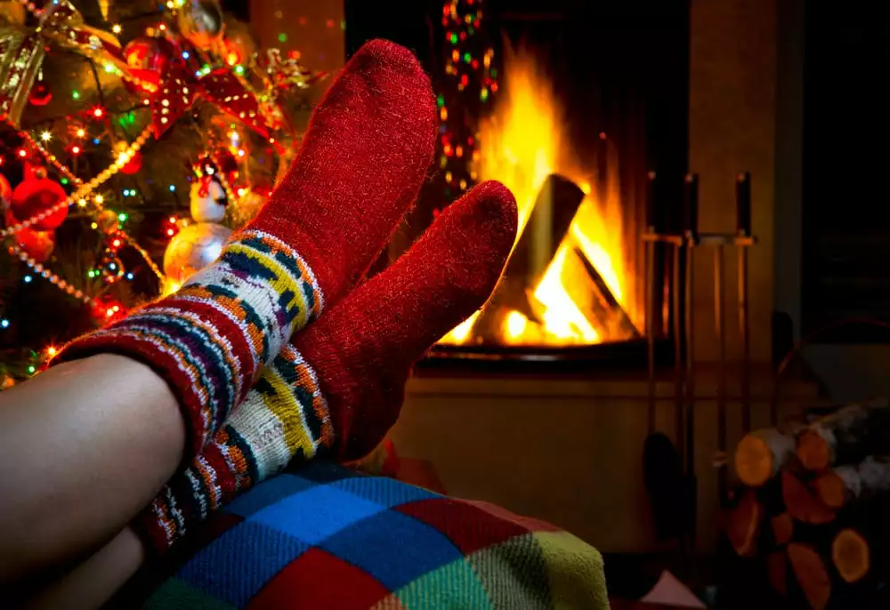 relaxing by the fire at Christmas