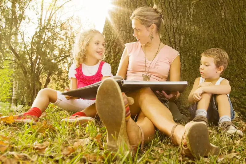 Mom reading a story to her kids