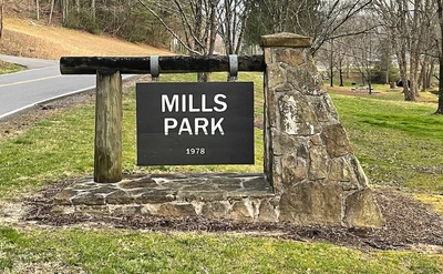 Mills Park in Gatlinburg sign