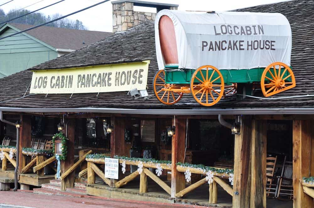 storefront of log cabin pancake house