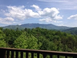 Spectacular mountain views from the deck of the Just The Two Of Us cabin in Gatlinburg.
